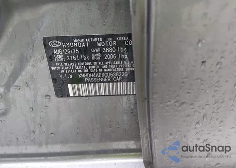 2016 Hyundai Elantra Se z USA, uszkodzony, nr VIN KMHDH4AEXGU638220